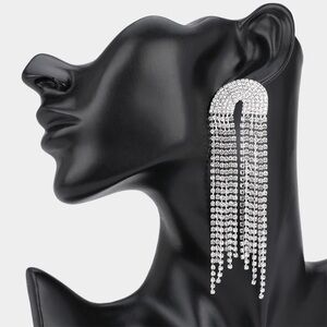 Silver Oversized Bling Chandelier Evening Statement Earrings